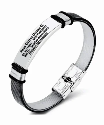 Pulseras Manilla identificación grabadas en láser color negro