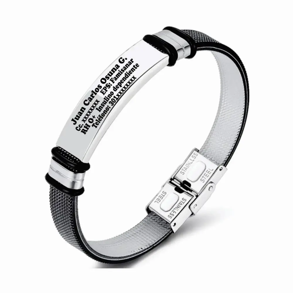 blanco Pulseras Manilla identificación grabadas en láser color negro