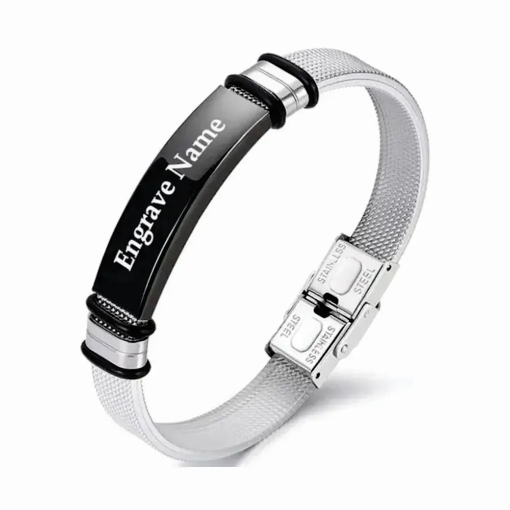 LLAVERO PULSERA 05 Pulseras Manilla identificación grabadas en láser color gris