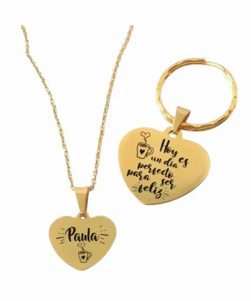 Juego collar y Llavero Plateados