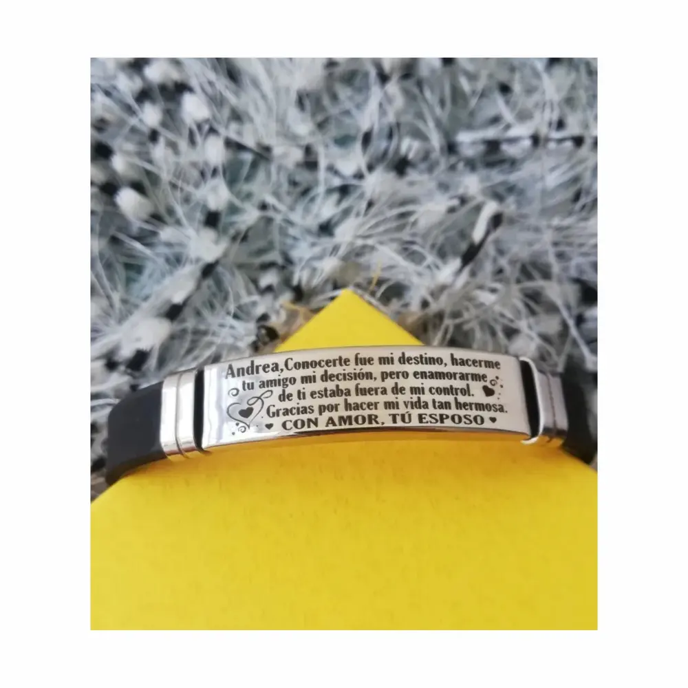 blanco07 Pulsera Manilla identificación, grabada con tus datos personales en Distribuciones Santander