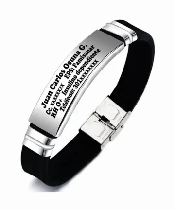 Pulsera Manilla identificación, grabada con tus datos personales en Distribuciones Santander