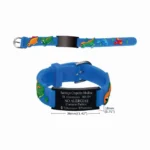 01 Manilla azul placa negra para niño id datos grabada en láser