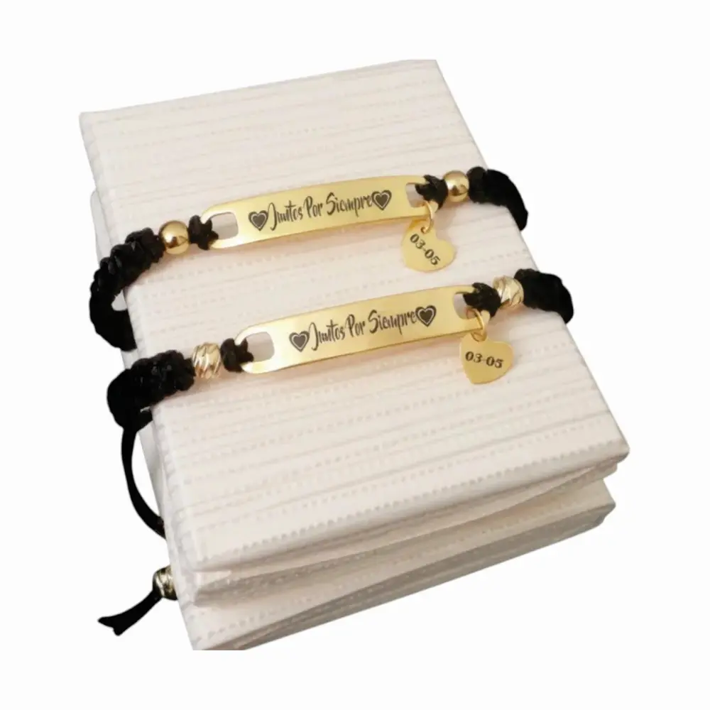 01 Manilla Pulsera tejida placa en acero grabada láser