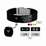 01 C Pulsera Manilla identificación, grabada con tus datos personales en Placa en Acero Inoxidable, Distribuciones Santander