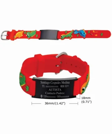 Manilla roja para niño id datos grabada en láser