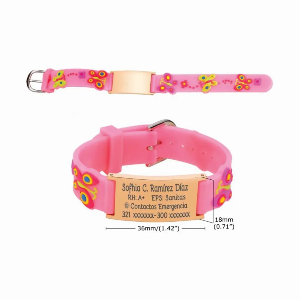 01d Manilla rosada para niño id datos grabada en láser