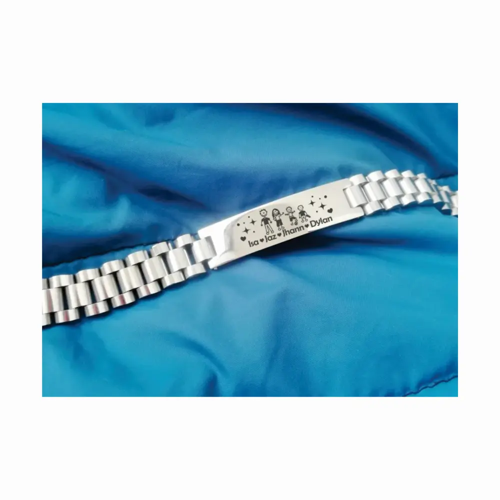 ACERO01 Pulsera Manilla identificación, grabada con tus datos personales en Distribuciones Santander