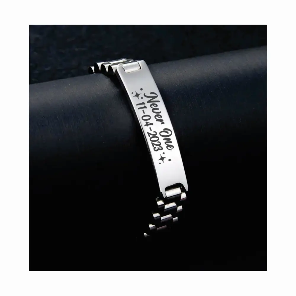 ACERO02 Pulsera Manilla identificación, grabada con tus datos personales en Distribuciones Santander