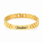 ACERO03 Pulseras Manilla identificación grabadas en láser color dorado