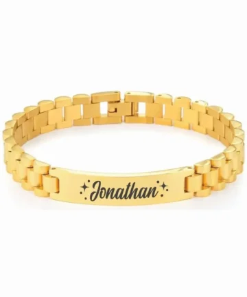 Pulseras Manilla identificación grabadas en láser color dorado