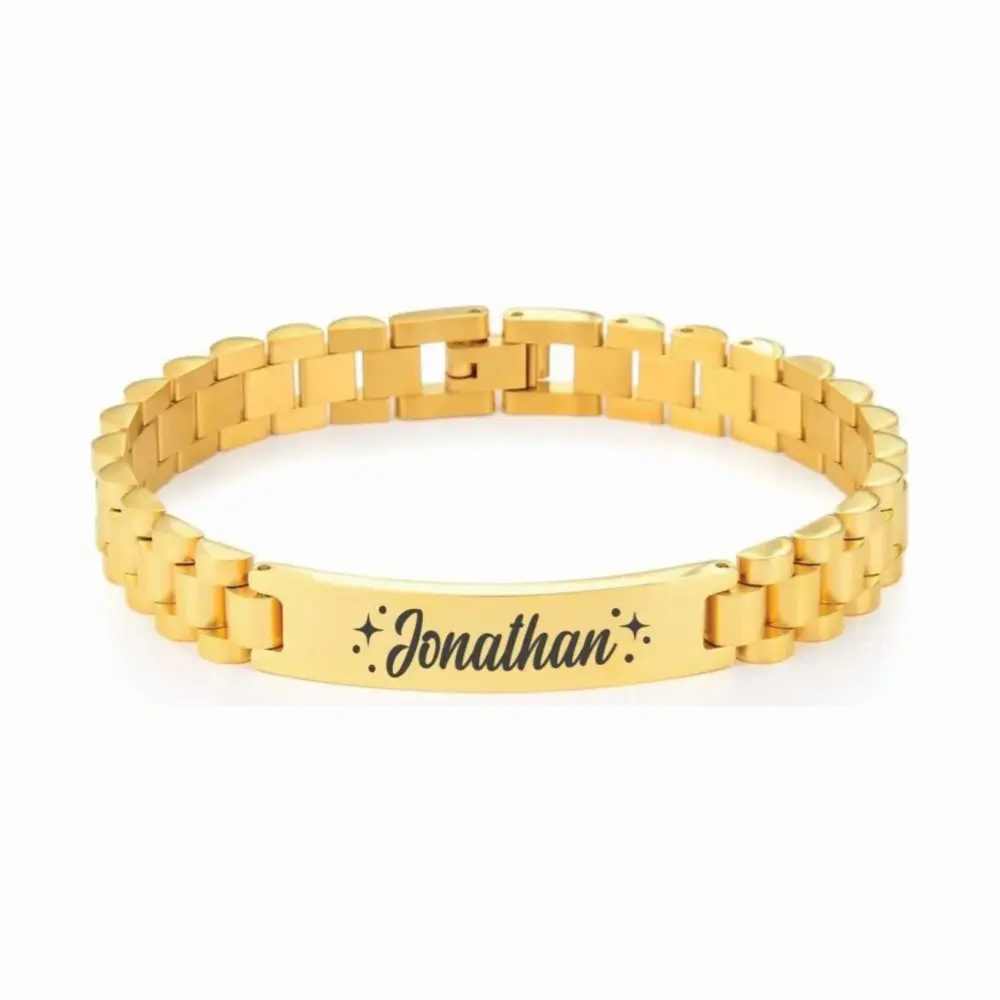 ACERO03 Pulseras Manilla identificación grabadas en láser color dorado