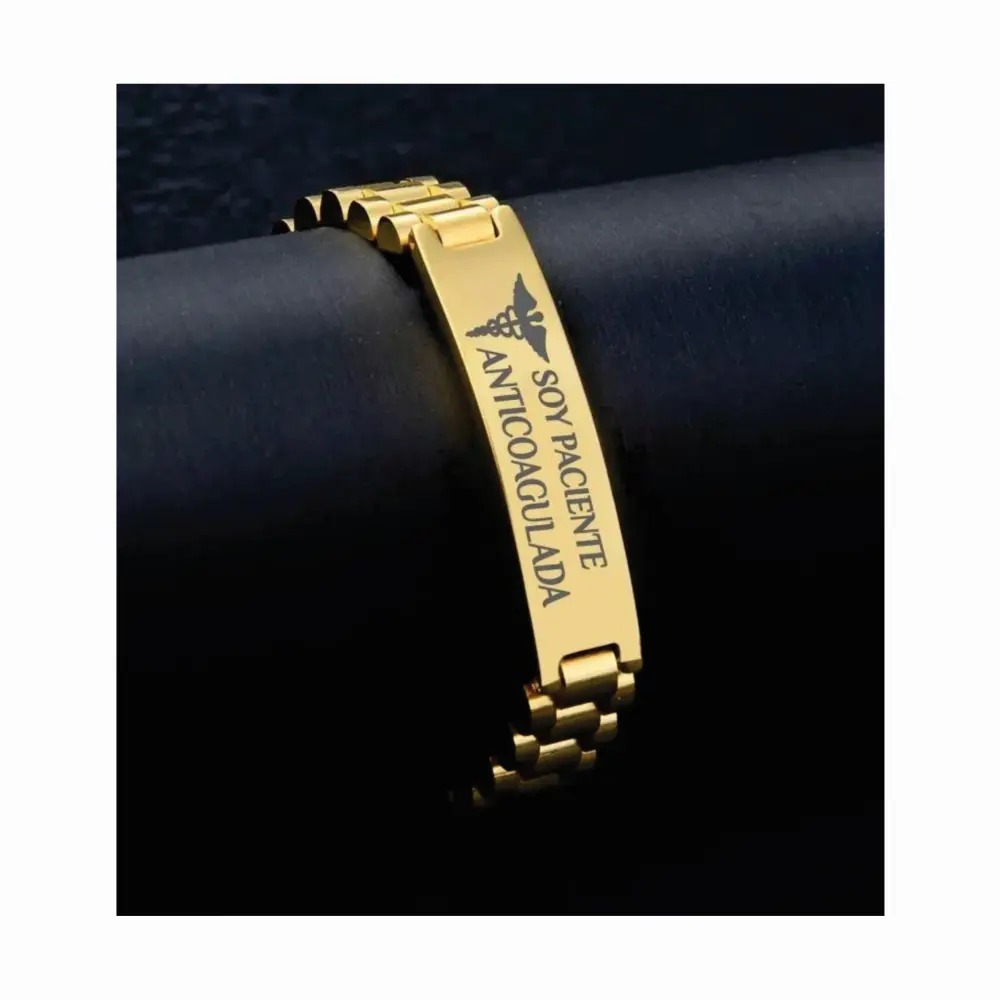 ACERO05 Pulsera Manilla identificación, grabada con tus datos personales en Distribuciones Santander