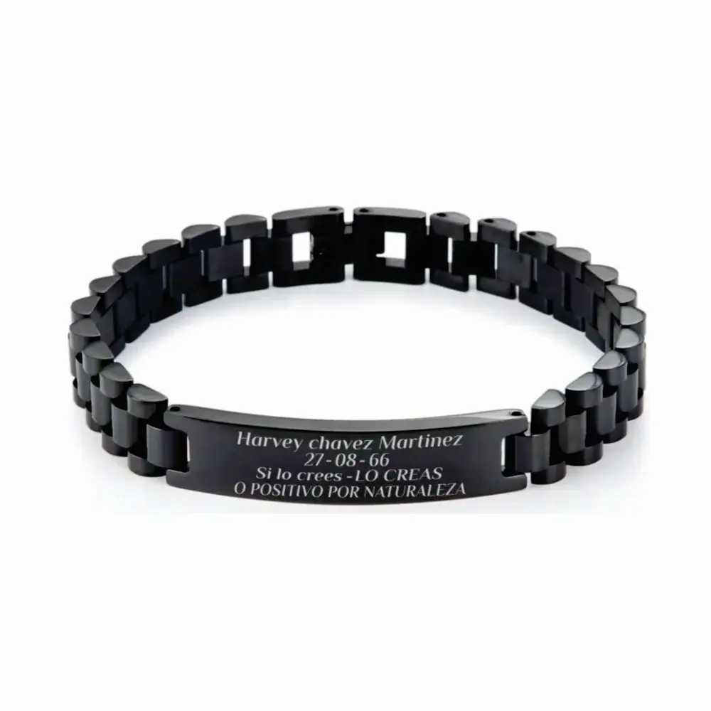 ACERO07 Pulseras Manilla identificación grabadas en láser color negro
