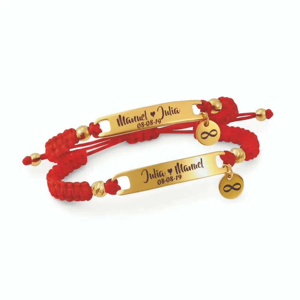 Brazaletes de Pareja Personalizados Manilla Pulsera tejida placa en acero grabada láser