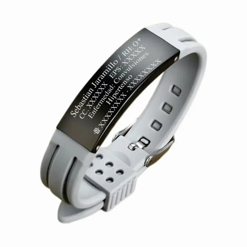 RELOJ A Pulseras identificación grabadas en láser color gris