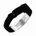 RELOJ BB Pulsera Manilla identificación, grabada con tus datos personales en Placa en Acero Inoxidable, color Negro Distribuciones Santander