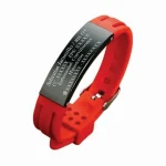 RELOJ C Pulsera Manilla identificación, grabada con tus datos personales en Placa en Acero Inoxidable, Color Rojo Distribuciones Santander