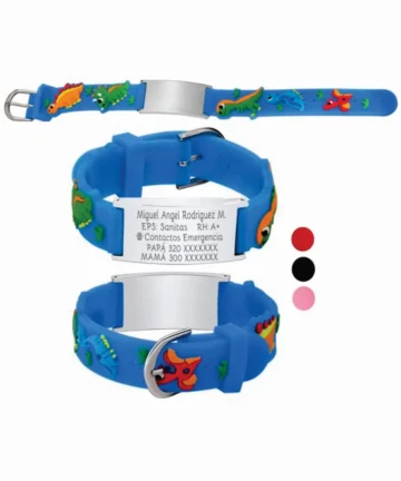Manilla azul para niño id datos grabada en láser