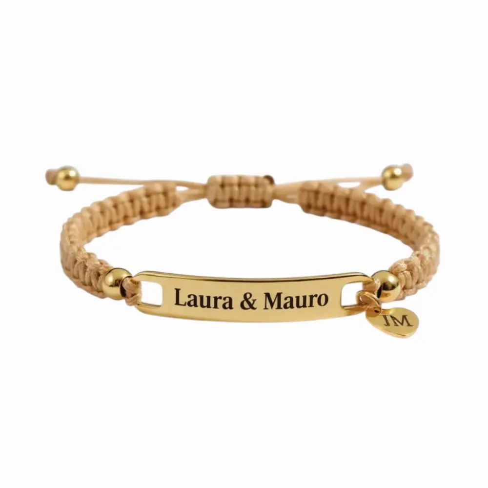 blanco03 Manilla Pulsera tejida placa en acero grabada láser