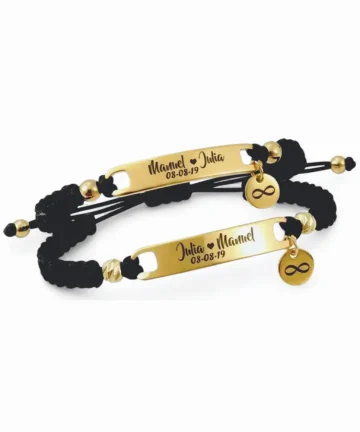 juego negras Manilla Pulsera tejida placa en acero grabada láser