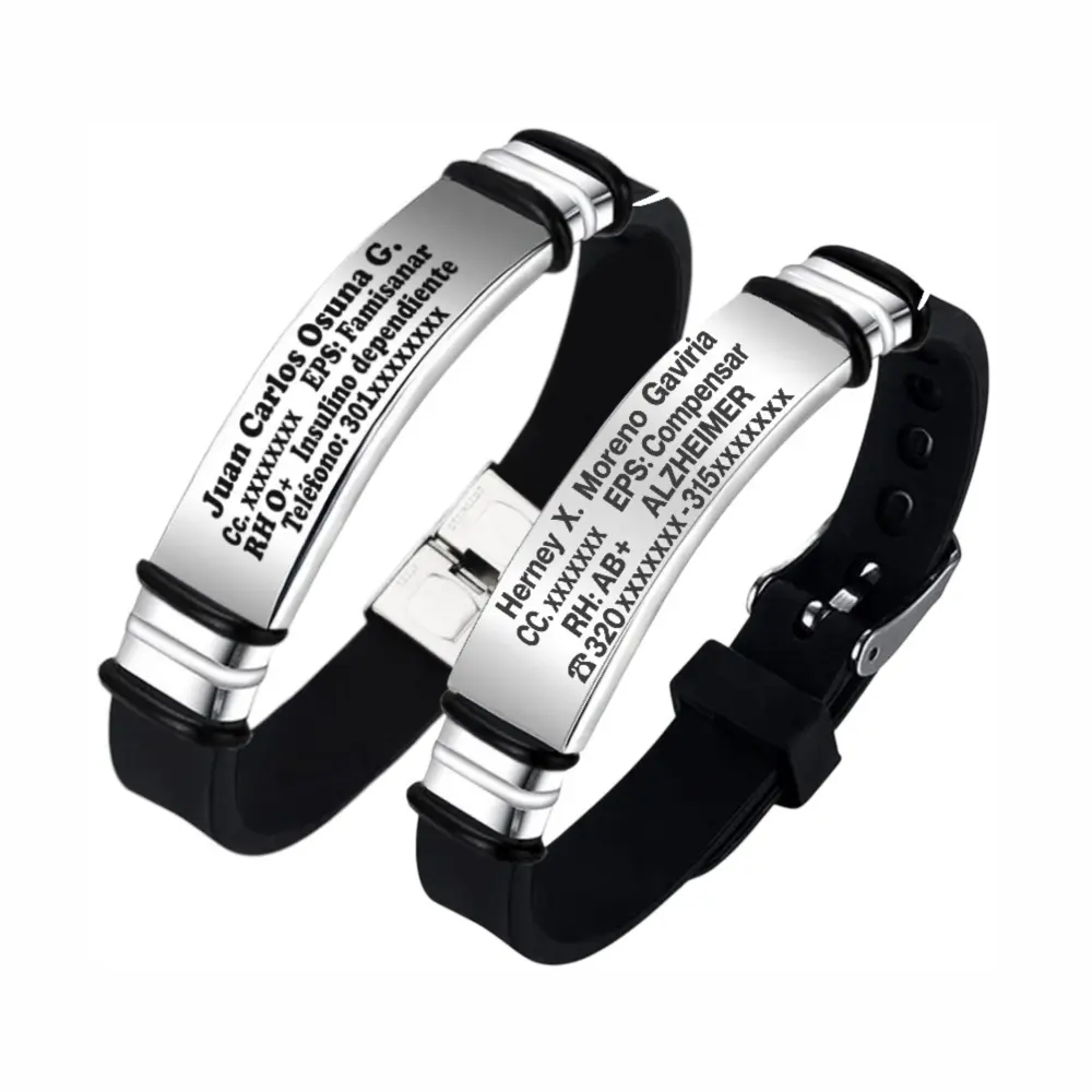 02aaa Manilla identificación color Negro, grabada con tus datos personales en Distribuciones Santander