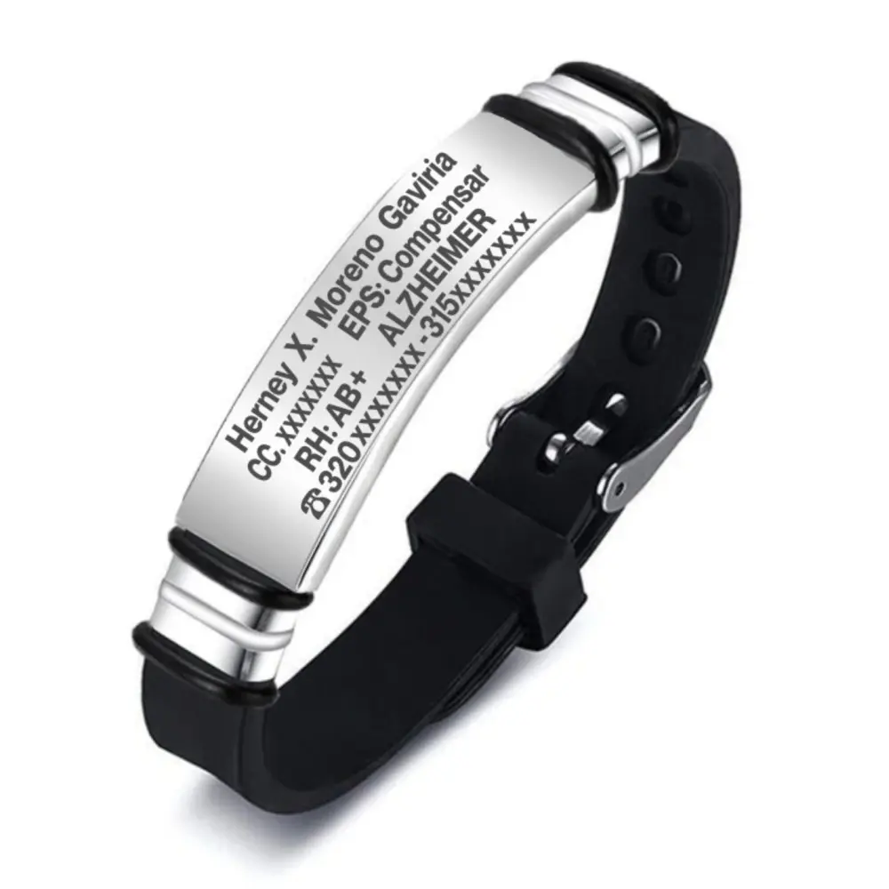 05 Pulsera Manilla identificación, grabada con tus datos personales en Distribuciones Santander